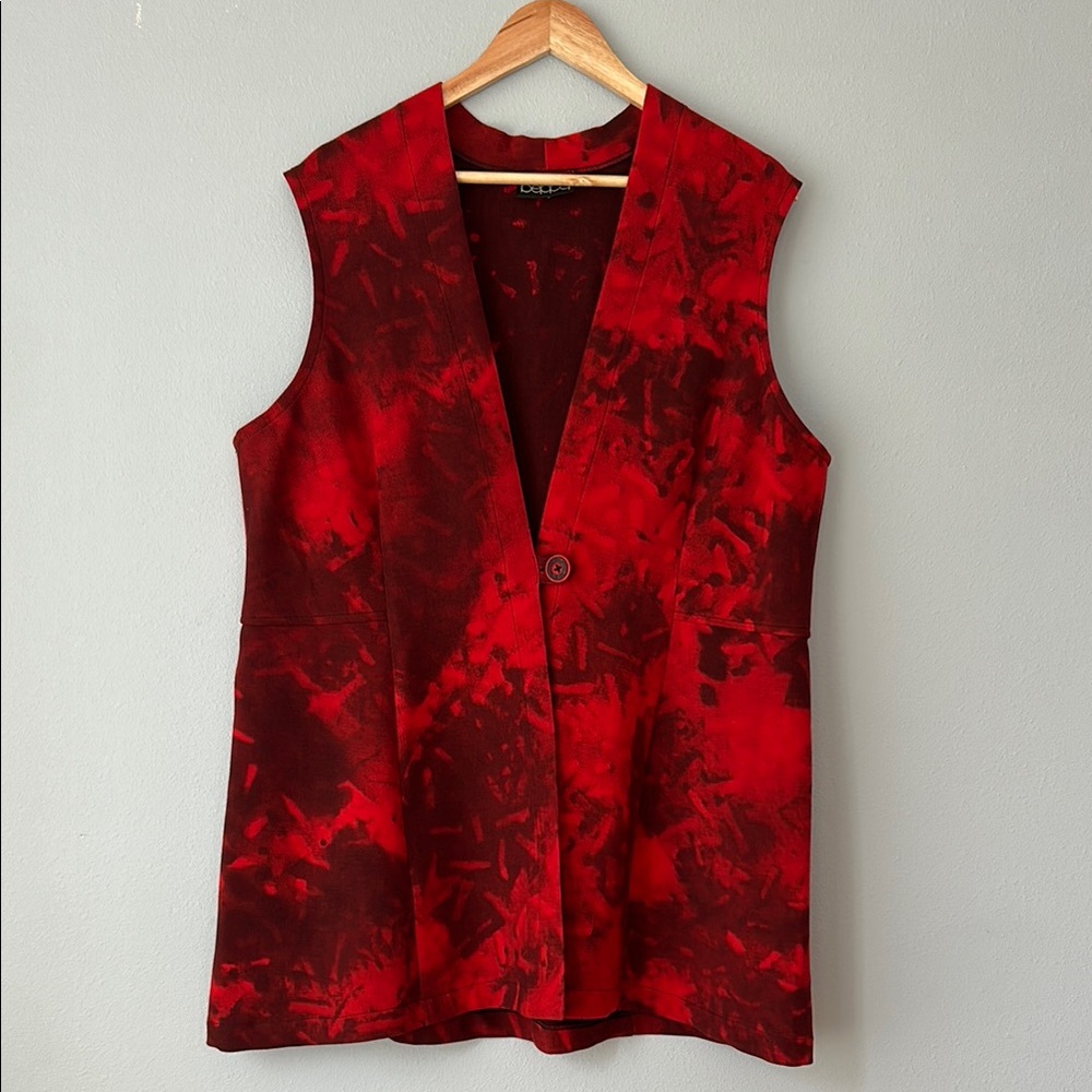 Beppa • Ruby Red & Black Hand Painted Sleeveless Vest Size L / XL